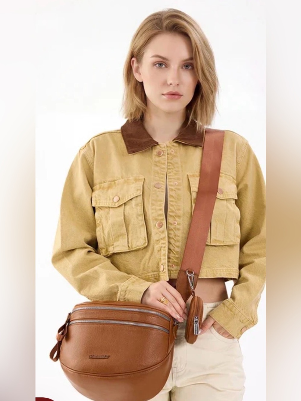Montana West Brown Leather Crossbody Bag with Wide Strap